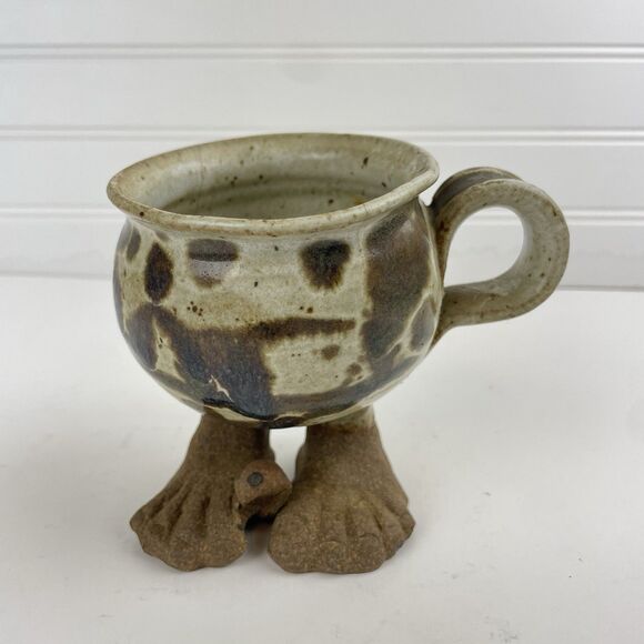 Vintage Ugly Feet 3D Big Toe Turned Up Glazed Studio Art Pottery Coffee Mug Cup - Picture 1 of 12